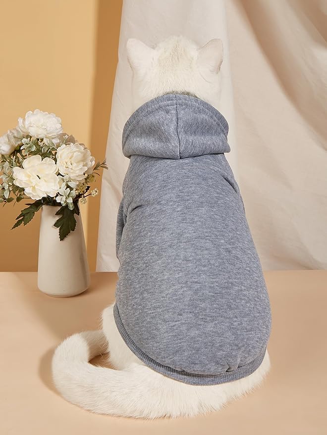 QWINEE 3Pcs Dog Hoodie Cat Apparel Dog Custume Set with Necklace and Sunglasses Pet Clothes for Puppy Small Medium Dogs Cats Grey XXL