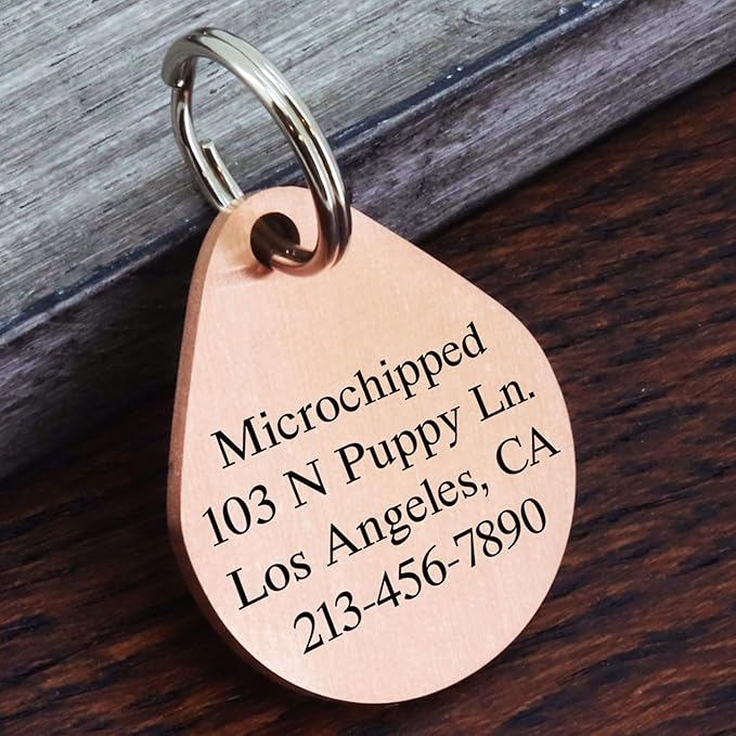 Ultra Joys Dog ID Tag, Custom Dog Tag Personalized Cat Tag, Pet ID Tag, Brushed Stainless Steel Teardrop Dog Tag Rose Gold Medium