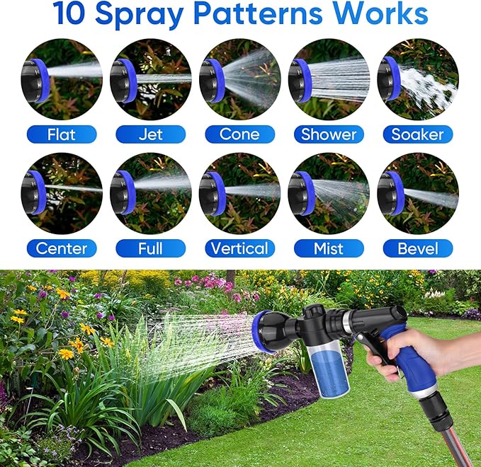Pet Bathing Sprayer Kit,10 Spray Patterns, Adjustable Hose Wash Sprayer with 4 to 8 Bars Foam Blaster,Suitable for Pet Washing, Car Cleaning and Garden Use with 1/2” Quick Connector