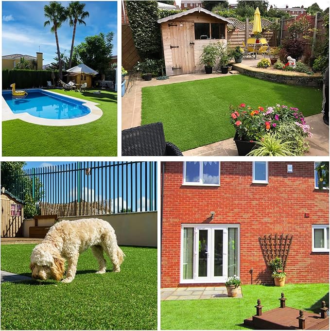 Artificial Grass Rug Outdoor Indoor 8FTX88FT Fake Grass Carpet Green Synthetic Grass Pet Turf Realistic Faux Grass Rug with Drain Holes for Garden Lawn Landscape Balcony Home Decor Patio