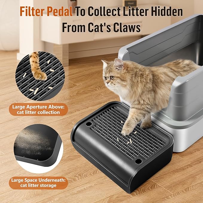 Cat Litter Box Step, Cat Litter Ramp Mat with Filter Function for Self-Cleaning Litter Box, Easy to Clean, Cats Pedal Step Stool Ideal for Kitten & Elderly Cats (Black)