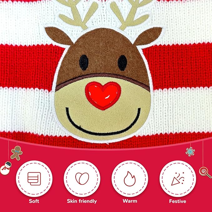 Dog Christmas Sweater Cute Striped Reindeer Xmas Pet Clothes Holiday Puppy Cat Costume New Year Gifts for Small Medium Large Dogs Jumpers (S, Red White Stripe Reindeer)