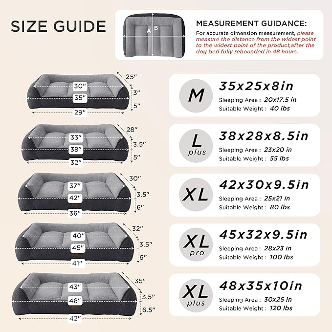 Bedsure SupportMax™ XL Pro Orthopedic Dog Beds Large Sized Dog - Extra Thick Supportive Dogs Couch with Waterproof Washable Cover, Extra Large Comfort Pet Sofa with Sherpa & Nonskid Bottom, Grey, 45"