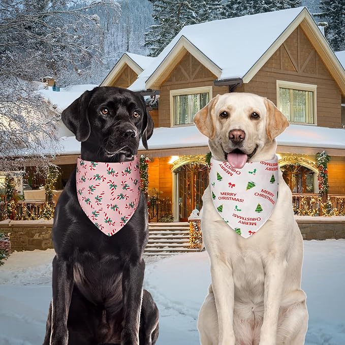 Cute Christmas Dog Bandanas Small 2PCS, 4 Pattern Holiday Scarf for Boy and Girl, Triangle Reversible Bibs Breed for Puppy Pets
