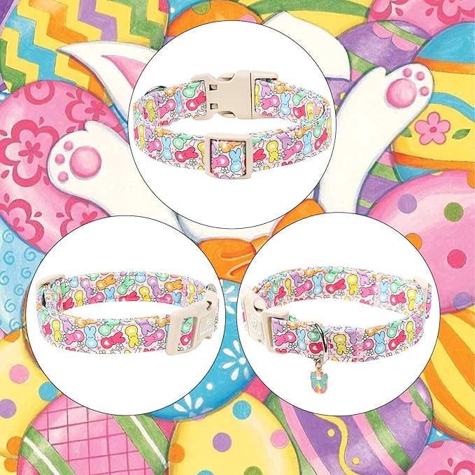 Easter Dog Collar for Large Dogs - Colorful Bunny Print Easter Collar for Male Female Dogs, Lightweight Adjustable Spring Holiaday Dog Collars with Quick Release Buckle L