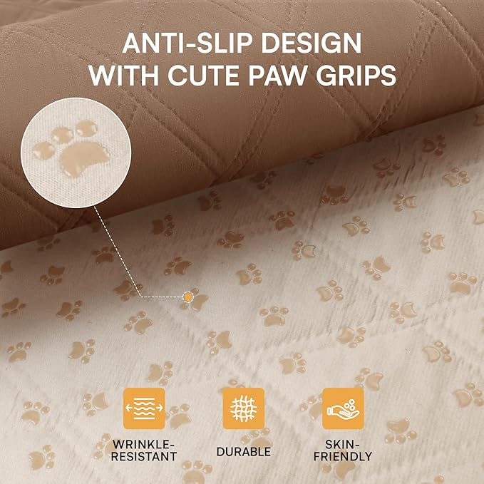 Luciphia 100% Waterproof Couch Cover Blanket for Dogs Anti-Slip Pet Couch Protector Sofa Mat Puppy Cat Blanket with Non-Slip Bottom, Light Brown Khaki, 52x82 Inch