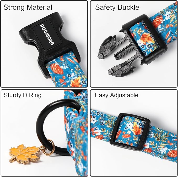 DOGWONG Fall Maple Dog Collar- Cute Classic Fall Autumn Flower Dog Collars Adjustable Fall Dog Collar for Small Medium Large Dogs S