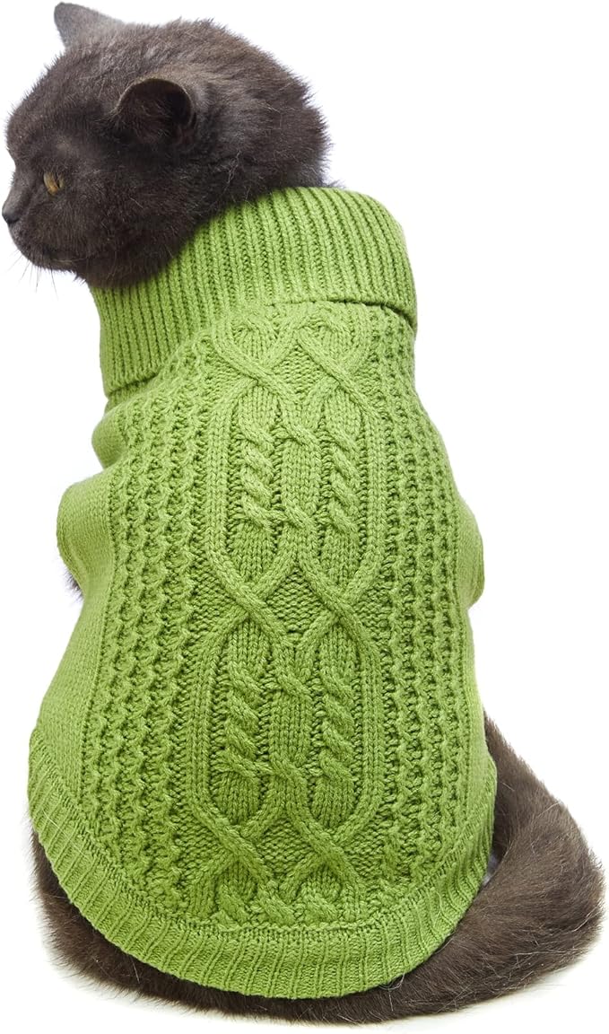Stretchy Cat Sweater - 17 Colors & 6 Sizes | Snug Winter-Ready Knit for Boy/Girl Cats & Kittens(Green, Small)