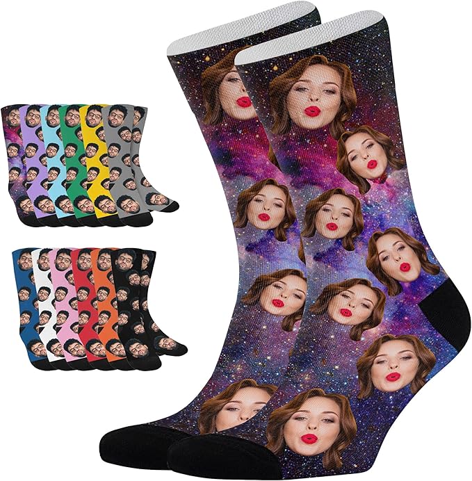 D-Story Custom Face Socks, Personalized Photo Picture on Socks, Unisex Athletic Crew Socks for Men Women
