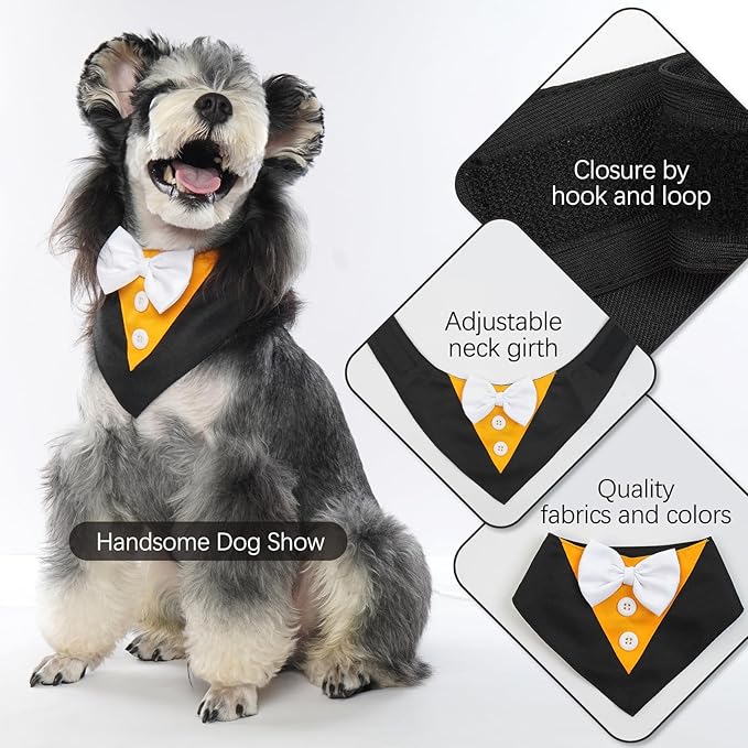 FUAMEY Dog Tuxedo Halloween for Large Dogs,Dog Formal Suit Dogs Attire Pet Bow Tie Puppy Party Costumes Cat Tux Outfits Pets Bandana Cosplay Adjustable Bowties Thanksgiving Halloween L