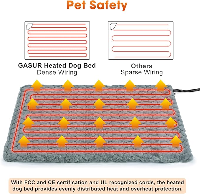 GASUR Extra Large Heated Cat Bed for Large Dogs, Waterproof Cat Heating Pad with Timer Temperature Adjustable, Indoor Electric Pet Heated Pad for Cats Dogs, Anti-bite Dog Heated Pad, 47''x28'', XLarge