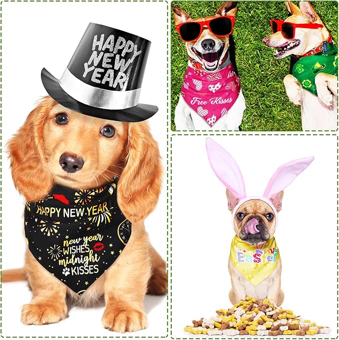 Weewooday 9 Pcs Holiday Dog Bandanas St' Patrick's Day Easter Bandanas Birthday Scarf Adjustable Large Pet Washable Scarves for Large Dog Supply(Cute Pattern)