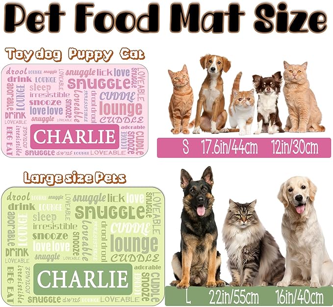 Personalized Dog Cat Food Mat Waterproof Non Slip Pet Bowl Mat Absorbent Quick Dry Custom Name Feeding Mat for Floors Dog Cat Claw