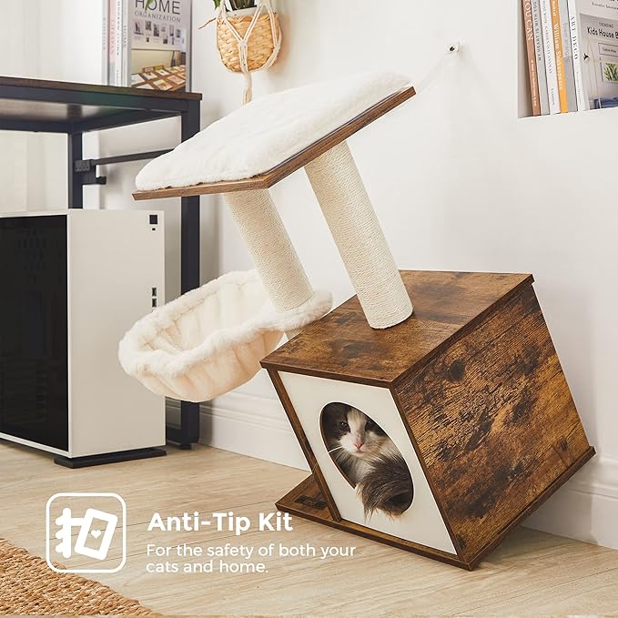 FEANDREA Small Cat Tree for Kittens, Modern Cat Tower for Indoor Cats, Cat Condo with Scratching Posts, Removable Washable Cushions, Rustic Brown UPCT122X01
