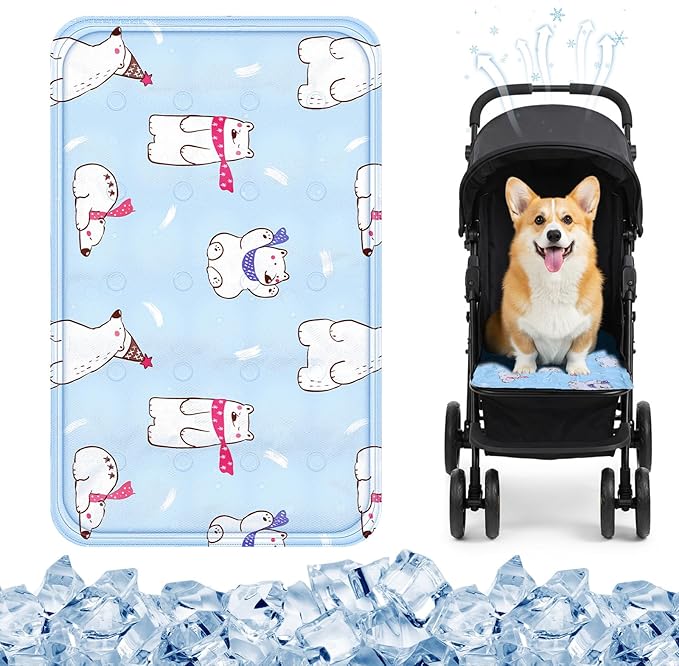 Nuanchu Dog Stroller Cooling Mat Waterproof Outdoor Pet Cooling Mat Washable Summer Cat Sleeping Blanket for Pet Stroller(11.81 x 19.69 Inches,Colorful Bear)