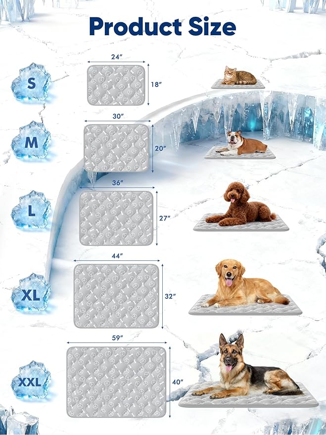 Rywell Dog Cooling Mat 2.0 - Elegant Grey Edition, 30 * 20 Thickened Cooling Pad for Dogs, Internal Waterproof & Endothermic Color-Changing Arc-Chill Cool Fiber (Q-Max>0.5) for Summer Comfort