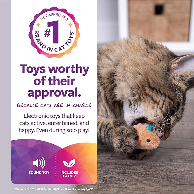 SmartyKat Chickadee Chirp Electronic Sound Cat Toy, Contains Catnip, Battery Powered - Light Brown, One Size