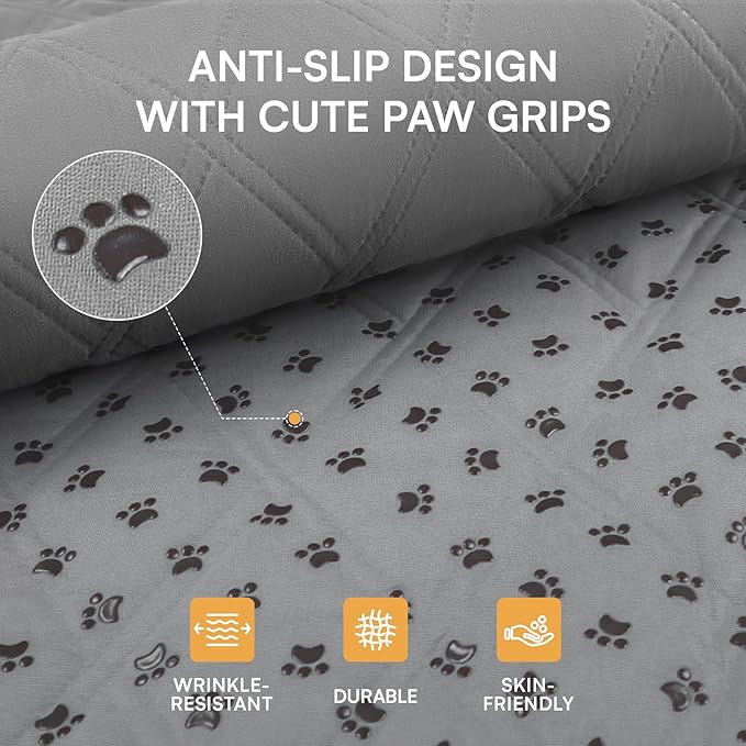 Luciphia 100% Waterproof Couch Cover Blanket for Dogs Anti-Slip Pet Couch Protector Sofa Mat Puppy Cat with Non-Slip Bottom, Light Grey, 68x82 Inch