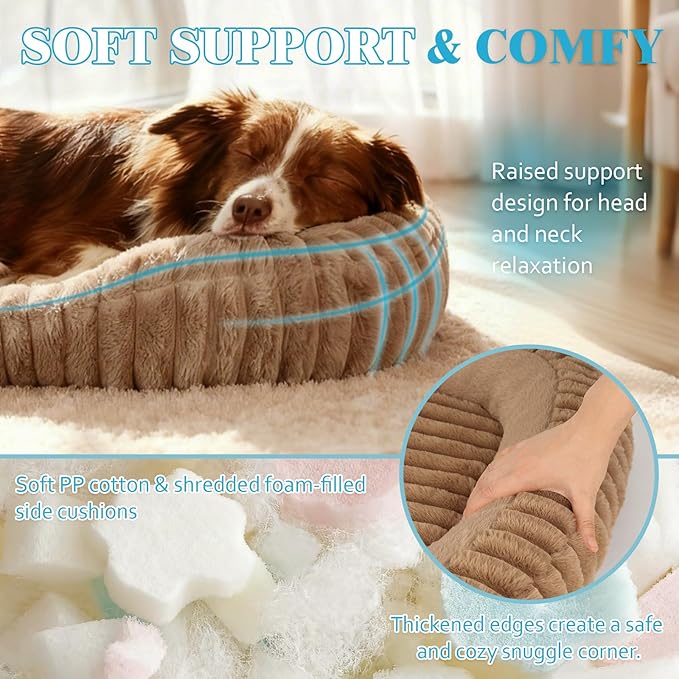 Dog Bed for Extra Large Dogs, Cute XL Dog Bed with Removable Washable Cover & Anti-Slip Bottom, Soft Calming Pet Sofa Bed with Handle for Indoor Pets, 43x31x5inches, Brown
