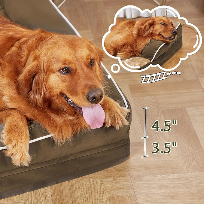Orthopedic Dog Beds for Extra Large Dogs, Waterproof Egg Crate Foam XL Dog Bed with Sides 48x30Inch, Big Dogs Couch Beds with Removable Washable Cover and Nonskid Bottom, Brown