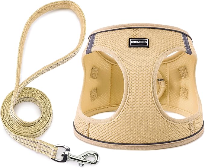 Dog Harness with Leash Set, No Pull Adjustable Reflective Step-in Puppy Pet Vest Harnesses for Small Medium Large Dogs and Cats,Beige L