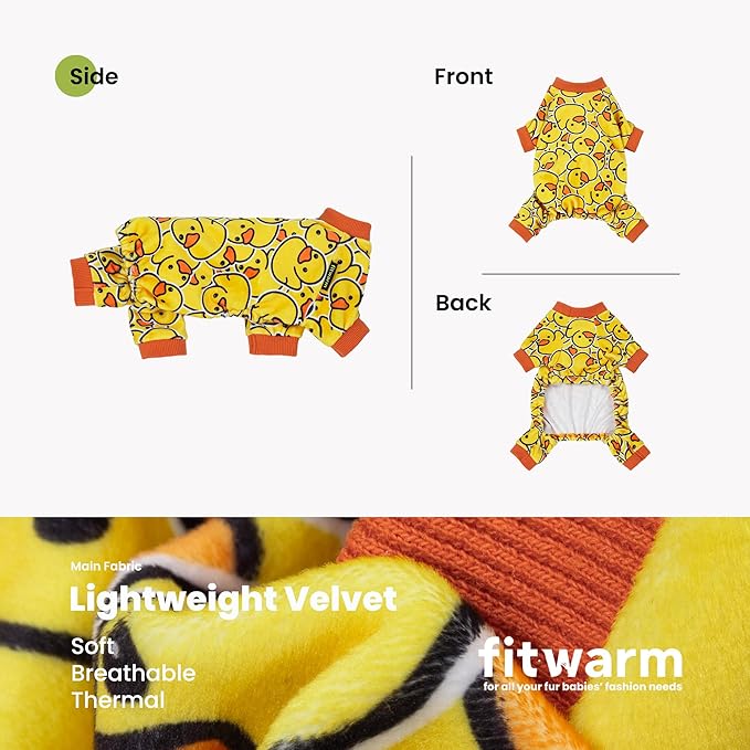 Fitwarm Funny Duck Dog Pajamas, Dog Winter Clothes for Small Dogs Girl, Lightweight Velvet Pet Jumpsuit, Cat Onesie, Yellow, XS