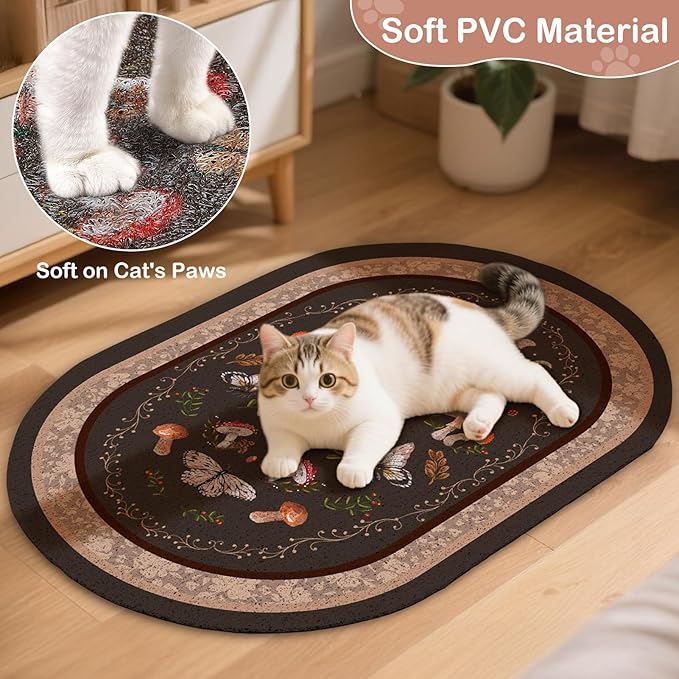 Bienbee Cat Litter Mat, 33" x 22" Large Size Litter Box Mat Rug with Non-Slip Bottom,Urine and Water Proof, Easy to Clean Cat Supplies Essentials for Indoor Kitty Kitten Floor,Brown Mushrooms L