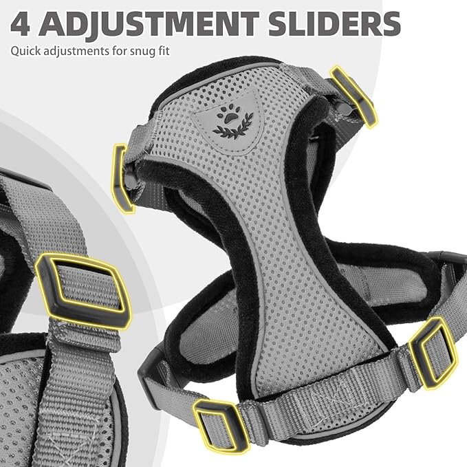 PUPTECK Cat Harness and Leash Set Escape Proof Reflective Cat Walking Harness Adjustable Soft Breathable Mesh Vest for Small Pets, Grey, S
