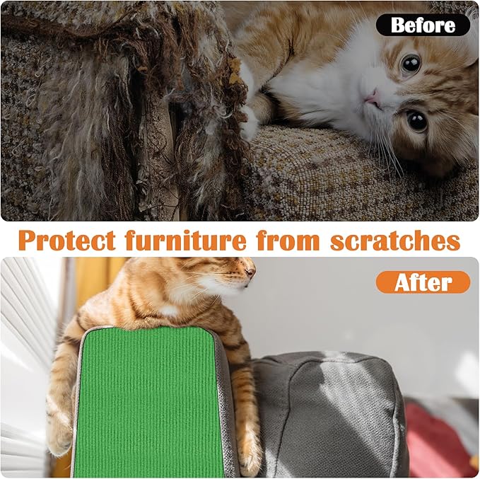 Cat Scratch Furniture Protector - 40" x 17" Trimmable Self-Adhesive Cats Claws Scratch Pads, DIY Cat Climbing Couch Protector for Scratch Post Cat Tree Replacement Indoor (Green)
