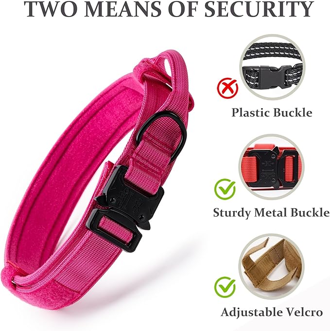 Tactical Dog Collar, Adjustable Military Training Nylon Dog Collar with Control Handle and Heavy Quick-Release Metal Buckle for Small Medium Large Dogs,Pink L