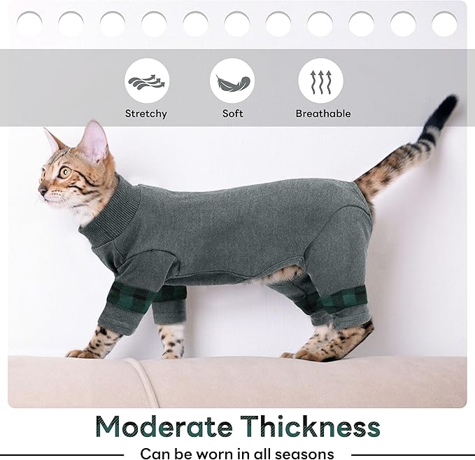 PUMYPOREITY Easy-On Cat Shirt, Soft Stretchy Cat Sweater with Back Snap for Easy Wear, Breathable Recovery Suit for Surgery Recovery, Lightweight Pajamas for All-Day Wear, M, Grey