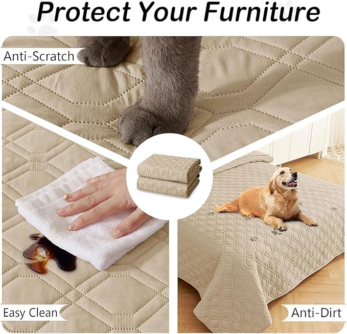 hyha Waterproof Dog Bed Blanket, Soft Pet Blankets, Waterproof Couch Cover for Dogs, Reversible Sofa Covers Washable for Furniture (68x82 Inch, Taupe/Taupe)