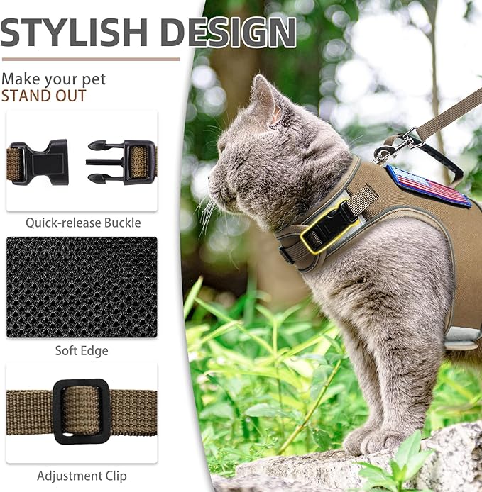 PUPTECK Soft Mesh Cat Vest Harness and Leash Set Puppy Padded Pet Harnesses Escape Proof for Cats Small Dogs Rabbits Bunny, Tactical Yellow, S