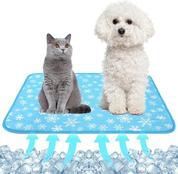 NACOCO Summer Pet Cooling Mat - Cat Dog Cushion Pad Sleeping Cool Snowflake Comfortable Soft for Pets Kids and Adults (Blue Snowflake, S)
