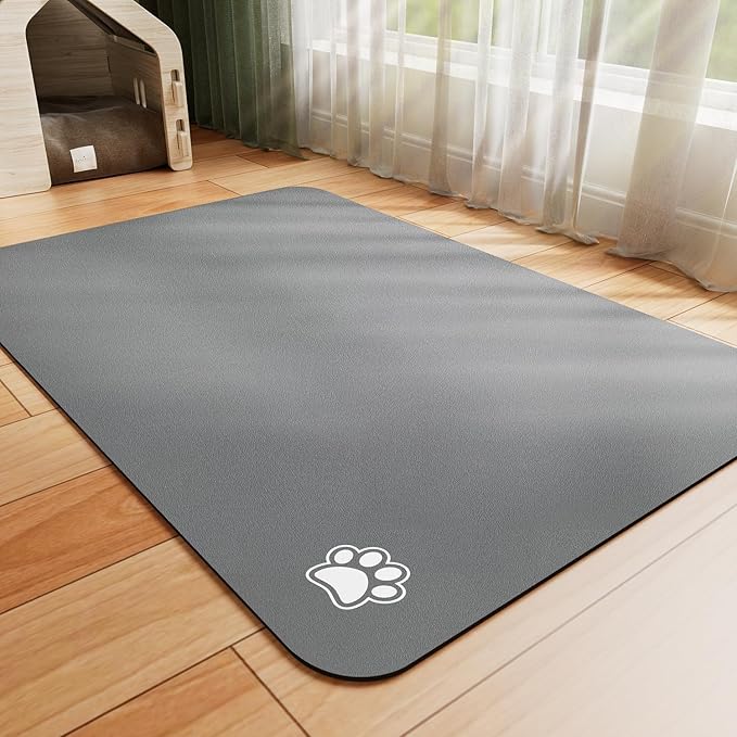 Dog Food Mat - Absorbent Cat Mat for Food and Water, No Stains Pet Feeding Bowl Mat, Easy to Clean Pet Placemats, Quick Dry Dog Water Dispenser Mat for Messy Drinkers | Paw Dark Grey 16"x 24"