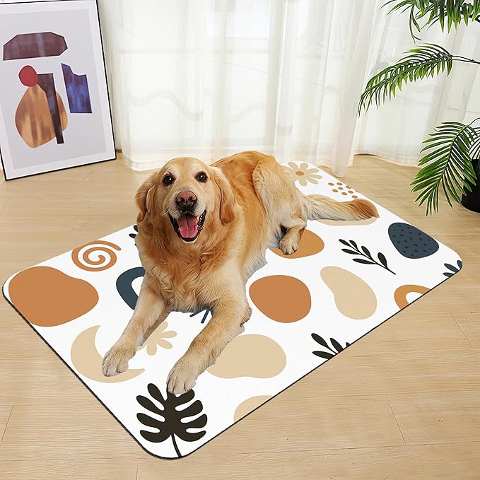 Boho Style Dog Food Mat–Christmas Stocking Absorbent Quick Dry Feeding Placemat for Food and Water Bowls, Non Slip Rubber Backing, Waterproof Pet Supplies for Mess-Free Eating 16"x24"