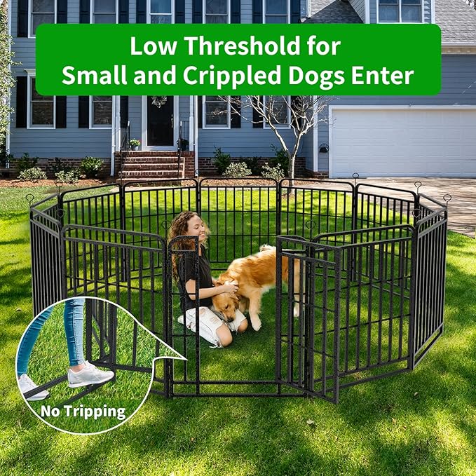 Heavy Duty Dog Playpen: 16 Steel Panels 40" Height, Square Steel Pipe with Reinforced Crossbars, 36FT 103 Sq.ft Portable Fence for Yard RV Camping, Snowy Black