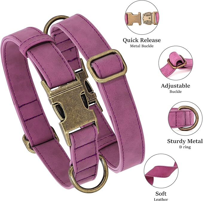 Didog Soft PU Leather Dog Collar, Stylish Quick Released Dog Collars for Medium Dogs, Easy Clean Adjustable Pet Collar for Daily Walking, Purple, M Fit 13-21" Neck
