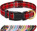 Reflective Dog Collar for Large Dogs, Cute Boho Adjustable Heavy-Duty Nylon Puppy Collar for Boy and Girl Female, Soft Pet Accessories with Quick Release Buckle, Black Red Tartan