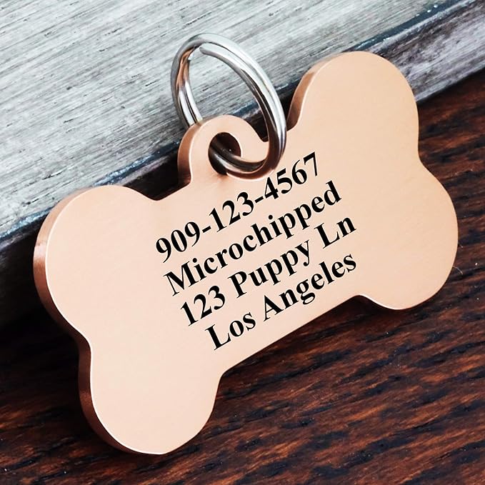 Ultra Joys Stainless Steel Dog and Cat ID Tags - Personalized Front & Back Engraving, Bone Tag Mountain Design, Rose Small