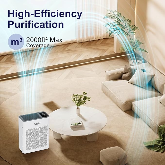 Tolife Air Purifier Large Room, Air Purifiers for Home Pets Hair with Washable Filter, Air Cleaner for Bedroom up to 1095 Ft² Dust Smoke Odor, Sleep Mode, Timer, White