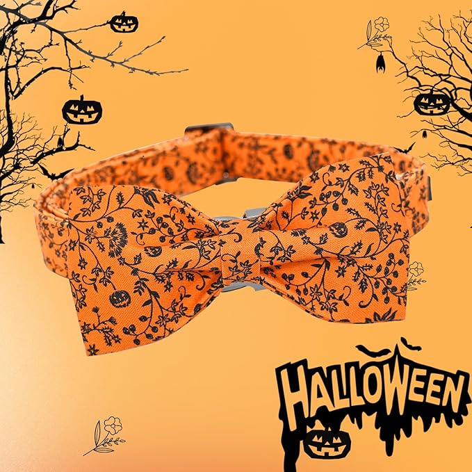 Halloween Dog Collar, Pet Collar Dog Bow Pumpkin Dog Collar Girl Boy Holiday Pet Dogs Collar Gift Bow Dog Collars Cute Soft Puppy Collar for Large Dogs