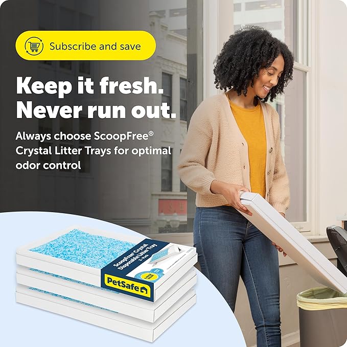 PetSafe ScoopFree Crystal Classic Self-Cleaning Litter Box System Automatic Cat Litter Box - Advanced Odor Control Includes Disposable Crystal Litter Tray Up to 30 Days of Hands-Free Cleaning