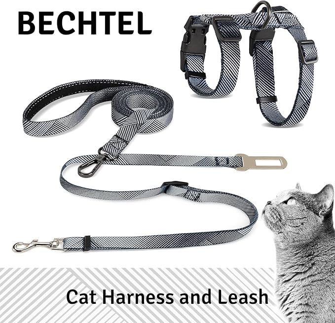 Cat Harness and Leash Set, Anti Escape Adjustable Cat Leash, Comfortable Soft Lightweight, Use Safe & Easy, Suitable for Small, Walking Kitten Harness for Large Medium Small Cats, Black