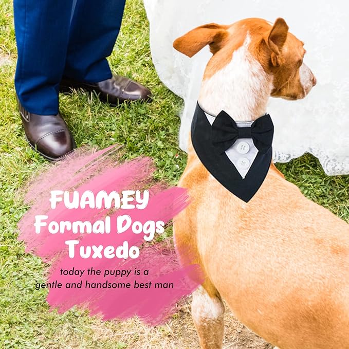 FUAMEY Dog Tuxedo, Adjustable Black Polycotton, X-Small, Formal Attire for Small Breeds, Wedding, Birthday, Valentine's Day, Cosplay