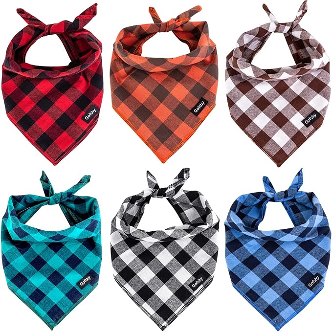 Buffalo Plaid Dog Bandanas Fall Christmas Small 6PCS Dog Gifts Red Blue Green Orange Black Brown Scarf Adjustable Kerchief for Small Cats Puppy