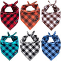 Buffalo Plaid Dog Bandanas Fall Christmas Small 6PCS Dog Gifts Red Blue Green Orange Black Brown Scarf Adjustable Kerchief for Small Cats Puppy