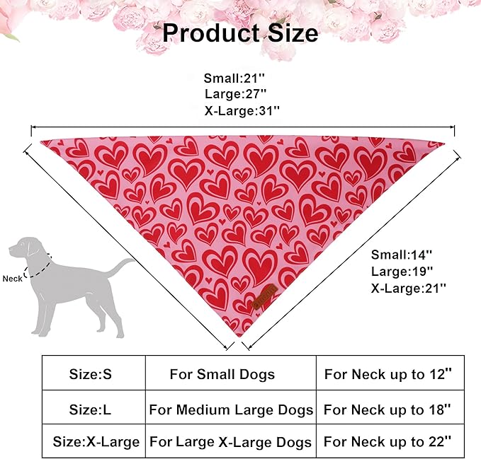 ADOGGYGO Valentine Dog Bandanas 2 Pack, Reversible Heart Love Print Puppy Scarf, Premium Fabric, Adjustable Fit Pink Red Valentine Bandanas for Small Dogs (Small)