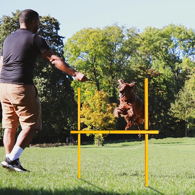 TNZMART 2.6 FT Dog Agility Obstacle Course Backyard Set with Wave Poles, Adjustable Hurdles and Jump Ring, Training Exercise Equipment for Dogs (Pack of 3 Yellow)
