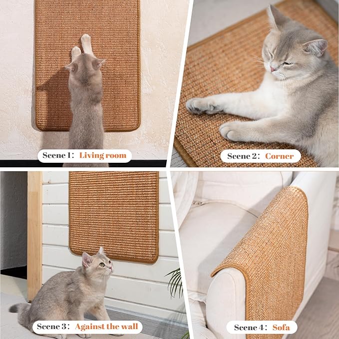 CHEERPALS Sisal Cat Scratcher Mat for Indoor Cats, 23.6 X 15.7 Inch Natural Sisal Fabric Scratching Pad Horizontal Scratch Rug with Sticky Tapes, Protect Couch, Wall and Carpets (Brown)